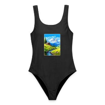 Dolomiten Italien Vintage Reiseplakat Souvenir WPA - Frauen Badeanzug - Schwarz - Vorne - AI Model Female 172 light (172cm)