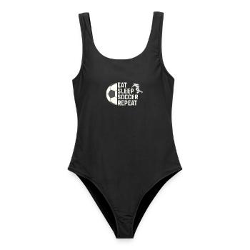 Eat. Sleep. Soccer. Repeat. – Für alle Fußballfans - Frauen Badeanzug - Schwarz - Vorne - AI Model Female 172 light (172cm)