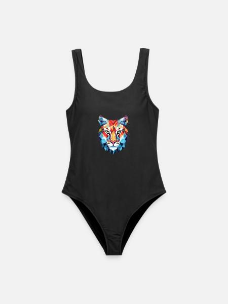 Luchs Bunte Aquarell-Tier-Haustier-Illustration - Frauen Badeanzug - Schwarz
