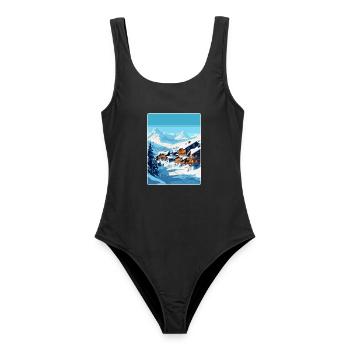 Val Thorens Frankreich Vintage Reiseplakat Souvenir - Frauen Badeanzug - Schwarz - Vorne - AI Model Female 172 light (172cm)