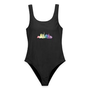 München Skyline - Frauen Badeanzug - Schwarz - Vorne - AI Model Female 172 light (172cm)