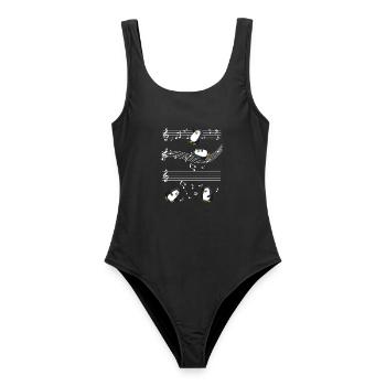 Musical penguins on music bar - Women's Swimsuit - black - Front - AI Model Female 172 light (172cm)
