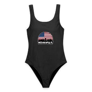 Indianapolis Indiana USA Flagge Skyline Silhouette T - Frauen Badeanzug - Schwarz - Vorne - AI Model Female 172 light (172cm)