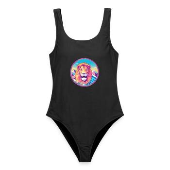 Löwe Aquarell Karikatur Kawaii Haustier Tier Bunt - Frauen Badeanzug - Schwarz - Vorne - AI Model Female 172 light (172cm)