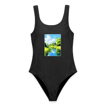 Spreewald Deutschland Vintage Reiseplakat Souvenir - Frauen Badeanzug - Schwarz - Vorne - AI Model Female 172 light (172cm)