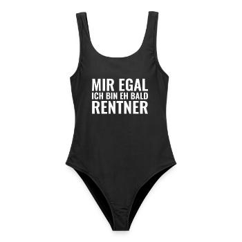 Mir egal ich bin eh bald Rentner - Frauen Badeanzug - Schwarz - Vorne - AI Model Female 172 light (172cm)
