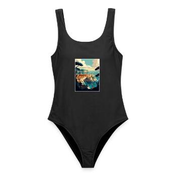 Dubrovnik Kroatien Vintage Reiseposter Souvenir - Frauen Badeanzug - Schwarz - Vorne - AI Model Female 172 light (172cm)