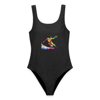 Temperamentvoller Handball Hallensport - Frauen Badeanzug - Schwarz - Vorne - AI Model Female 172 light (172cm)