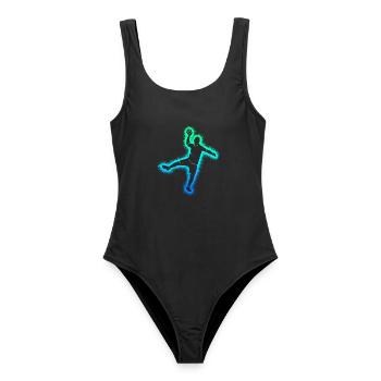 Handballspieler Handballer Herren Jungen Handball - Frauen Badeanzug - Schwarz - Vorne - AI Model Female 172 light (172cm)
