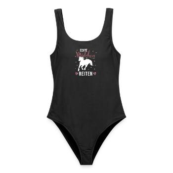 Echte Mädchen Reiten Pferde Mädchen - Frauen Badeanzug - Schwarz - Vorne - AI Model Female 172 light (172cm)