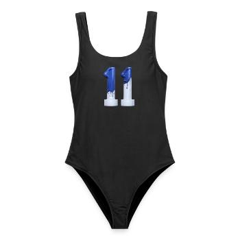 NR. 11 NUMMER 11 BLAU WEIß 11. GEBURTSTAG - Frauen Badeanzug - Schwarz - Vorne - AI Model Female 172 light (172cm)