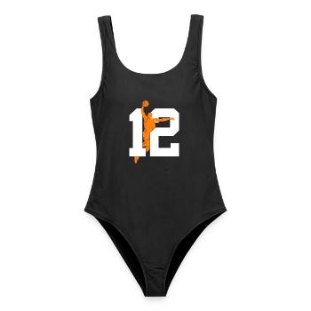 NUMMER 12 BASKETBALL 12. GEBURTSTAG - Frauen Badeanzug - Schwarz - Vorne - AI Model Female 172 light (172cm)