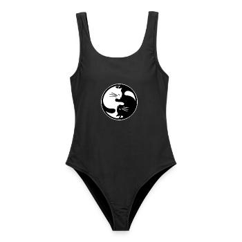 Achtsame Yin Yang Katze Meditation - Frauen Badeanzug - Schwarz - Vorne - AI Model Female 172 light (172cm)