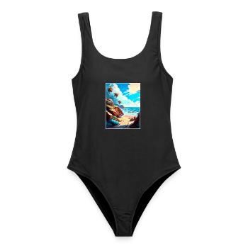 Malibu California Vintage Reiseposter Souvenir - Frauen Badeanzug - Schwarz - Vorne - AI Model Female 172 light (172cm)