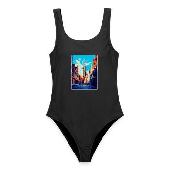 Louvain Belgique Affiche de voyage vintage Souvenir WPA - Maillot de bain femme - noir - Devant - AI Model Female 172 light (172cm)