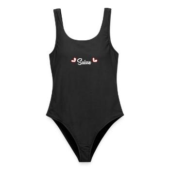 SUISSE. HUMOUR. PAYS. DRAPEAU. GENEVE. LAUSANNE - Maillot de bain femme - noir - Devant - AI Model Female 172 light (172cm)
