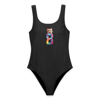 8 YEARS OLD CAT 8TH BIRTHDAY - Women's Swimsuit - black - Front - AI Model Female 172 light (172cm)