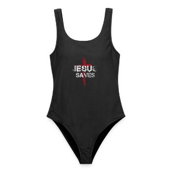 Jesus Saves - Frauen Badeanzug - Schwarz - Vorne - AI Model Female 172 light (172cm)
