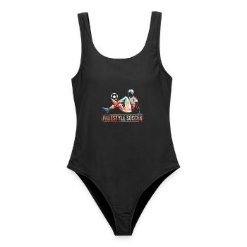 Akrobatischer Freestyle Fußball - Frauen Badeanzug - Schwarz - Vorne - AI Model Female 172 light (172cm)