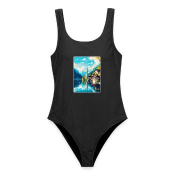 Salzkammergut Österreich Vintage Reiseposter WPA - Frauen Badeanzug - Schwarz - Vorne - AI Model Female 172 light (172cm)