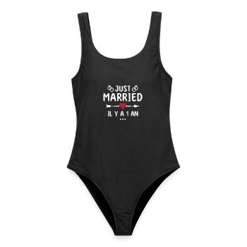 Wedding anniversary gift 1 year cotton wedding - Women's Swimsuit - black - Front - AI Model Female 172 light (172cm)