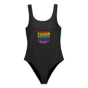 Vegan Stolz Gay Lesbian Pride Veganer Lesbe Schwul - Frauen Badeanzug - Schwarz - Vorne - AI Model Female 172 light (172cm)