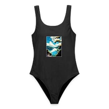 Donau Fluss Europa Vintage Reiseplakat Souvenir - Frauen Badeanzug - Schwarz - Vorne - AI Model Female 172 light (172cm)