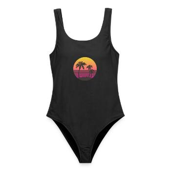 Synthwave Sun and Palms - Women's Swimsuit - black - Front - AI Model Female 172 light (172cm)