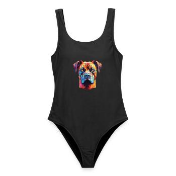 Perro de Presa Canario Hunderasse Aquarellglas - Frauen Badeanzug - Schwarz - Vorne - AI Model Female 172 light (172cm)