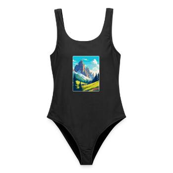 Dolomiten Italien Vintage Reiseplakat Souvenir WPA - Frauen Badeanzug - Schwarz - Vorne - AI Model Female 172 light (172cm)
