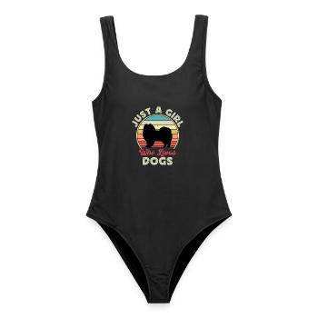 American Eskimo Hund Liebe Silhouette Vintage Sonnenuntergang - Frauen Badeanzug - Schwarz - Vorne - AI Model Female 172 light (172cm)