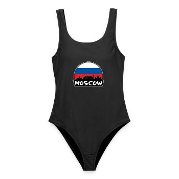 Moskau Russland Flagge Skyline Silhouette Reisen - Frauen Badeanzug - Schwarz - Vorne - AI Model Female 172 light (172cm)