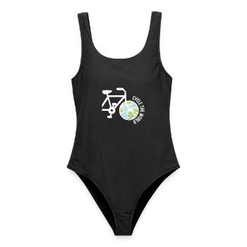 Reiselustiger Radler Weltentour - Frauen Badeanzug - Schwarz - Vorne - AI Model Female 172 light (172cm)