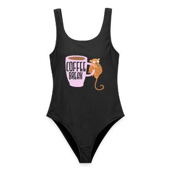 Kaffeepause Tarsierflüsterer Koffeintrinker - Frauen Badeanzug - Schwarz - Vorne - AI Model Female 172 light (172cm)