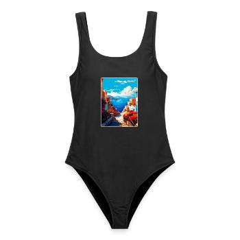 Kreta Griechenland Vintage Reiseplakat WPA Souvenir - Frauen Badeanzug - Schwarz - Vorne - AI Model Female 172 light (172cm)