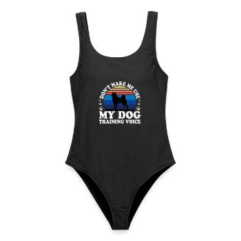 Schwarz Norwegischer Elchhund Hund Silhouette Retro Sonne - Frauen Badeanzug - Schwarz - Vorne - AI Model Female 172 light (172cm)