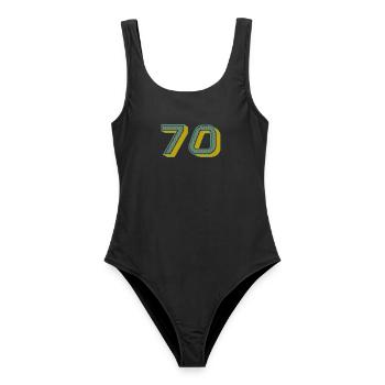 70. 70 YEARS. 70th ANNIVERSARY. 70 YEARS ANNIVERSARY. - Women's Swimsuit - black - Front - AI Model Female 172 light (172cm)
