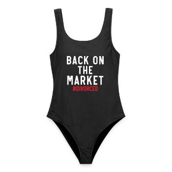 Zurück auf dem Markt #Geschieden Annulment Scheidu - Frauen Badeanzug - Schwarz - Vorne - AI Model Female 172 light (172cm)