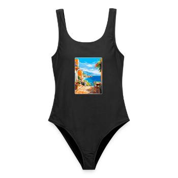 Kreta Griechenland Vintage Reiseplakat WPA Souvenir - Frauen Badeanzug - Schwarz - Vorne - AI Model Female 172 light (172cm)