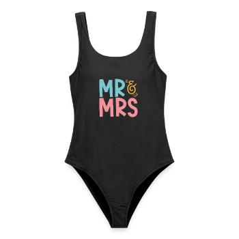 Mr & Mrs Hochzeit - Frauen Badeanzug - Schwarz - Vorne - AI Model Female 172 light (172cm)