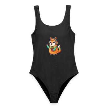 Llama Funny Cartoon Character Headphone Music - Women's Swimsuit - black - Front - AI Model Female 172 light (172cm)
