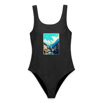 Chur Schweiz Vintage Reiseplakat Souvenir - Frauen Badeanzug - Schwarz - Vorne - AI Model Female 172 light (172cm)