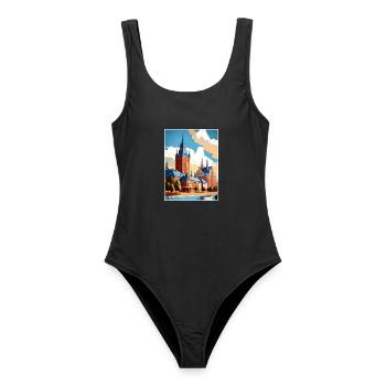 Halmstad Schweden Vintage Reiseposter WPA Souvenir - Frauen Badeanzug - Schwarz - Vorne - AI Model Female 172 light (172cm)