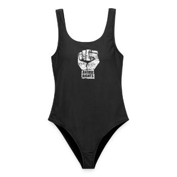 ANIMAL RIGHTS VEGAN - Women's Swimsuit - black - Front - AI Model Female 172 light (172cm)