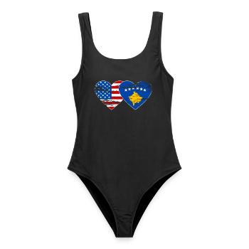 USA Kosovo Flagge Herz used - Frauen Badeanzug - Schwarz - Vorne - AI Model Female 172 light (172cm)