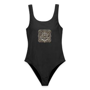 Steampunk Logo - Frauen Badeanzug - Schwarz - Vorne - AI Model Female 172 light (172cm)