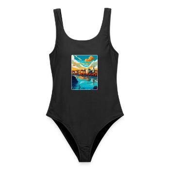 Belgrad Serbien Vintage Reiseplakat Souvenir WPA - Frauen Badeanzug - Schwarz - Vorne - AI Model Female 172 light (172cm)