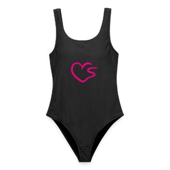 Heart letter S initial letter pink - Women's Swimsuit - black - Front - AI Model Female 172 light (172cm)