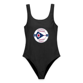 Cincinnati Ohio Flagge USA Reise Souvenir Abzeichen - Frauen Badeanzug - Schwarz - Vorne - AI Model Female 172 light (172cm)