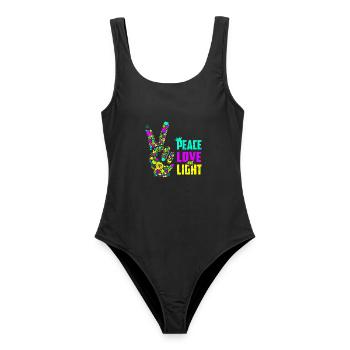 Peace Love Light Handzeichen Friedenssymbol Neon - Frauen Badeanzug - Schwarz - Vorne - AI Model Female 172 light (172cm)